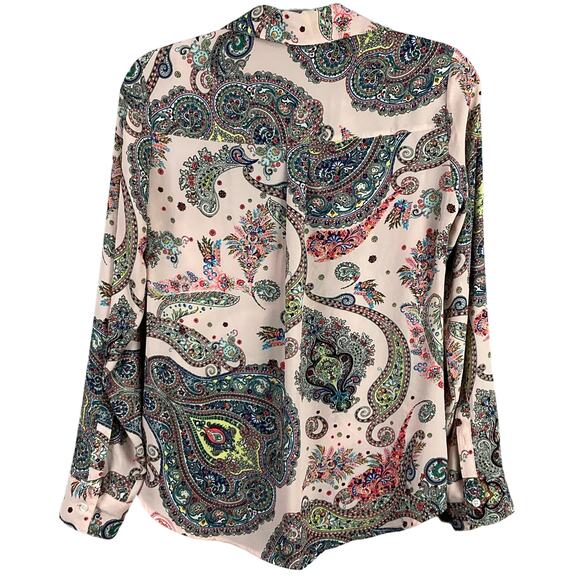 Express Womens Portofino Shirt Top Paisley Print Pink Button Up Down Floral sz S - Picture 3 of 10